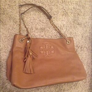 Tory Burch chain purse in tan leather