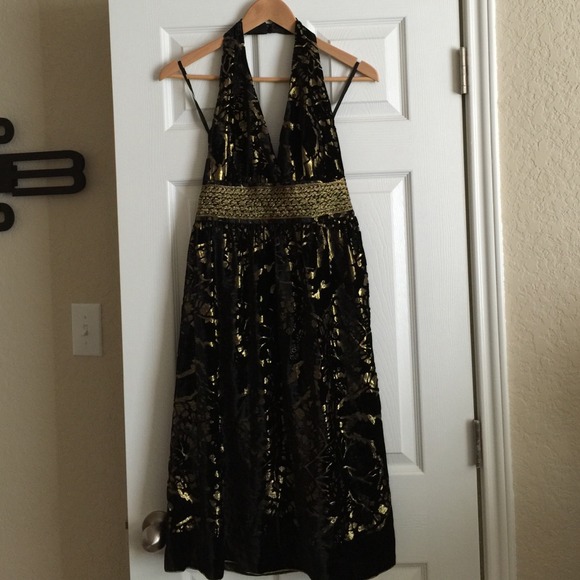 Cynthia Steffe Metallic Velvet Halter Dress