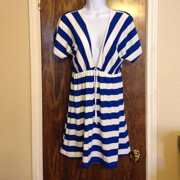Blue and white striped coverup/tunic