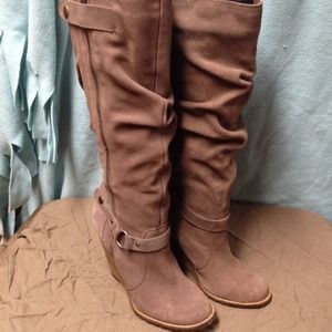 Bakers gray suede knee high wedge boots