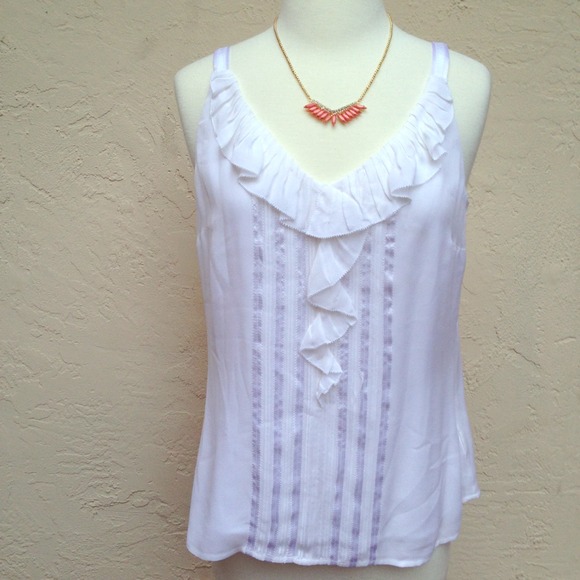 White House Black Market Tops - White Ruffle Cotton Tank