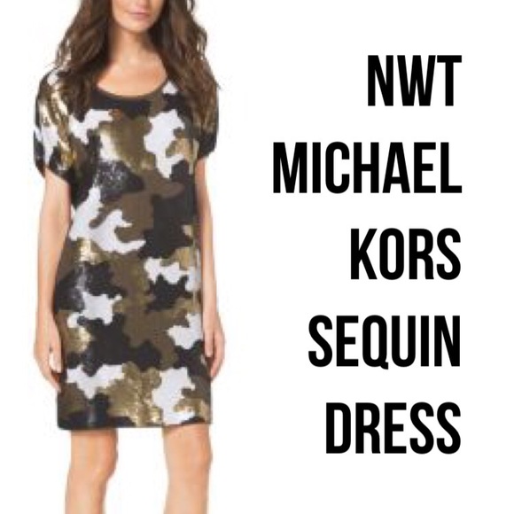 NWT Michael Kors Sequin Camo Shift Dress
