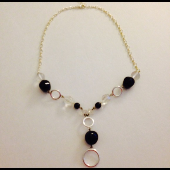 Silver necklace with black beads