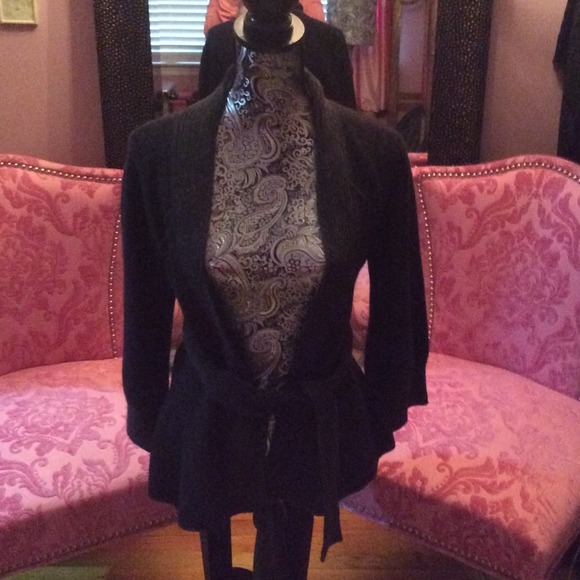 Armani charcoal tie waist open sweater