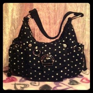 5 pocket black and white polka dot purse