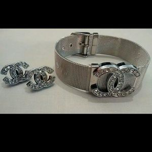 CC Rhinestone Bracelet & Earring Set (New)