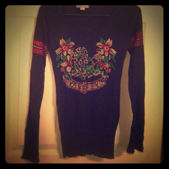 Ed Hardy Sweaters - Ed Hardy rhinestoned sweater