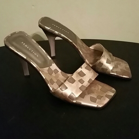 Bronze Tone Open-toe Heels