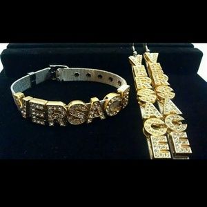 Gold Customize Earrings & Stainless Bracelet Set