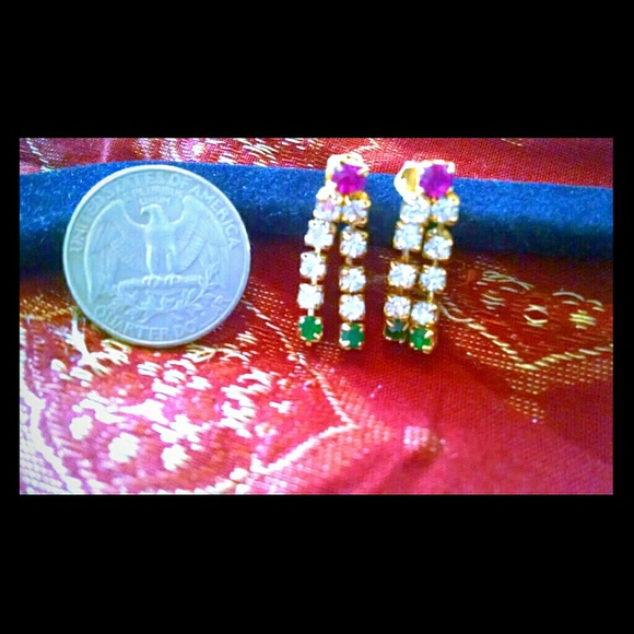 Ruby and Emerald uncut diamond earrings