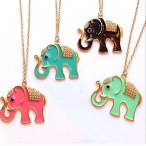 Colorful Elephant Long Necklace Golden Rhinestone