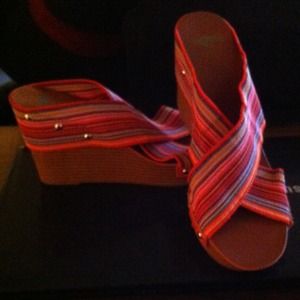 RocketDog orange striped wedge. Size 8
