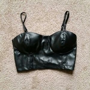 Black faux leather spaghetti strap crop top NWOT