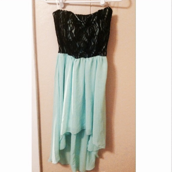 Black and mint high low dress