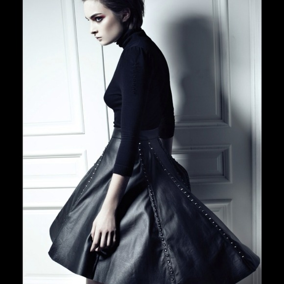 Bebe Hi-Lo Studded Leather Skirt (It's BEAUTIFUL!) - Picture 2 of 3