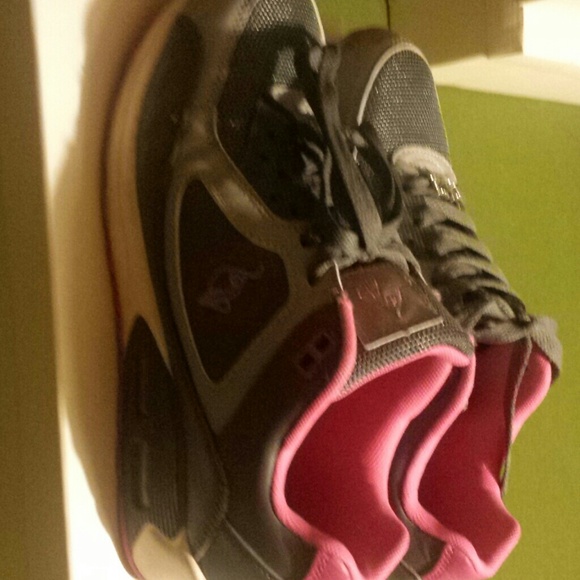 Gray and pink shoes