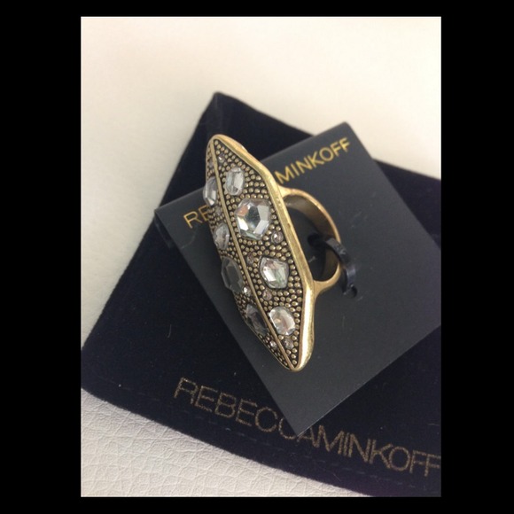 Rebecca Minkoff Jewelry - Rebecca Minkoff brass gold with stones edgy ring