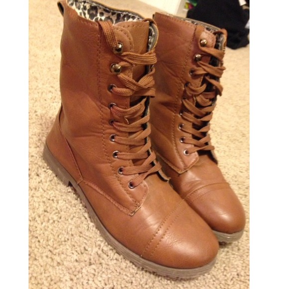 brown/leopard combat boots