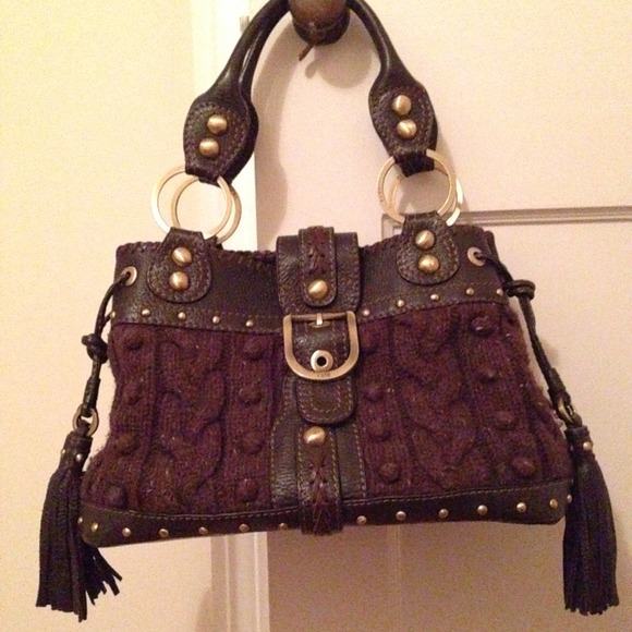 Brown Wool & Leather Purse