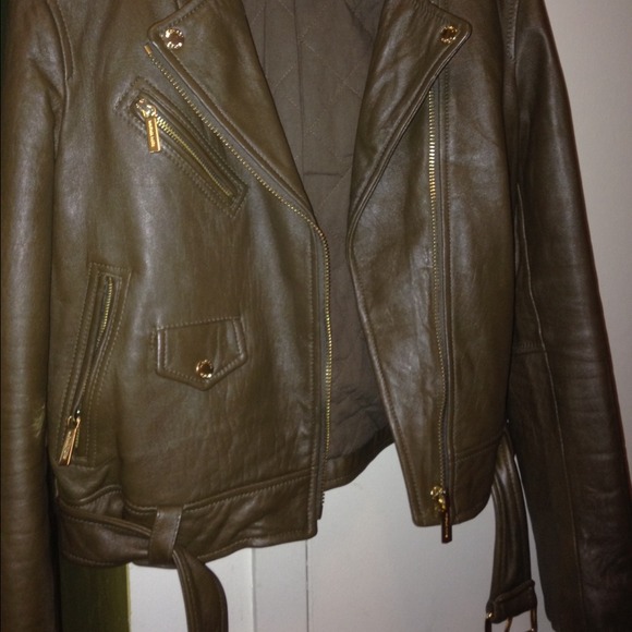 michael kors green leather jacket