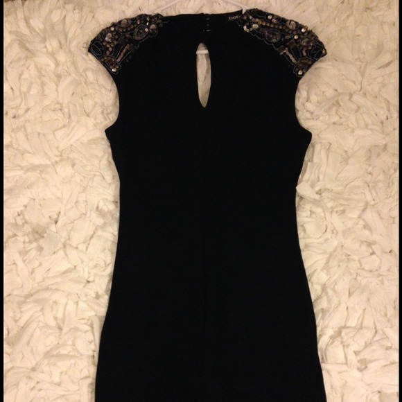 Bebe black keyhole embellished shoulder dress