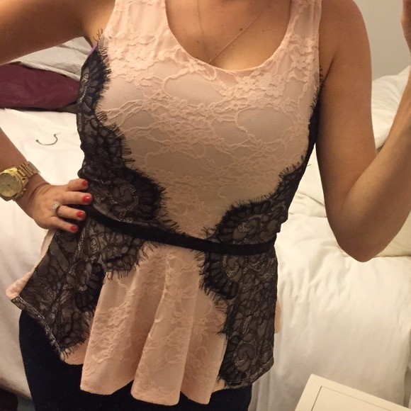Eyelash Lace Peplum Top in Pink/Black