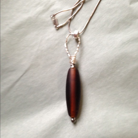 Smooth Matte Brown Beach Glass Pendant - Picture 2 of 7