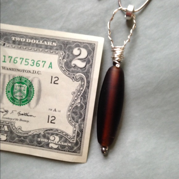 Smooth Matte Brown Beach Glass Pendant - Picture 3 of 7