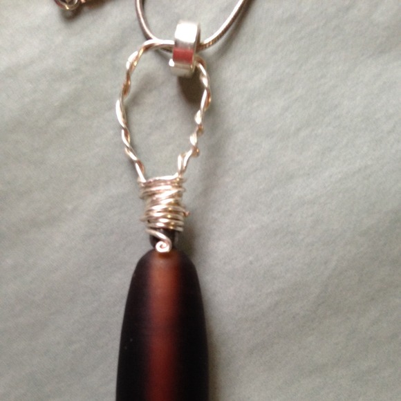 Smooth Matte Brown Beach Glass Pendant - Picture 4 of 7