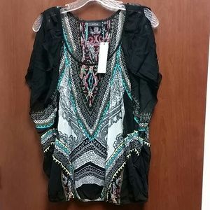 Sold in bundle.Flutter sleeve mesh shirt with tank