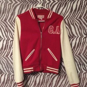 Red and white lettermens jacket