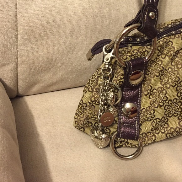 Printed canvas bag with metallic purple trim - Picture 3 of 4