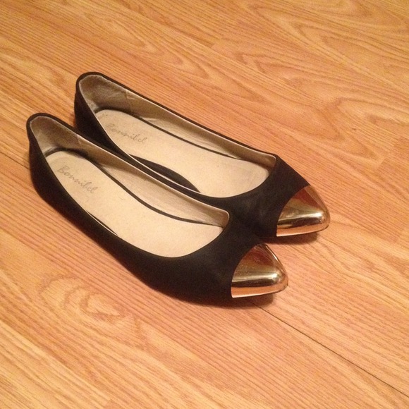 Black Flats with gold design