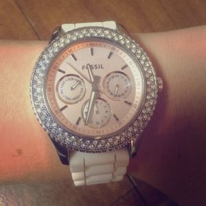 Fossil watch white with pink face