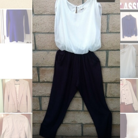 White/navy blue romper!