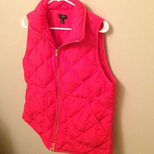 J crew orangish red vest pocketed gold zipper