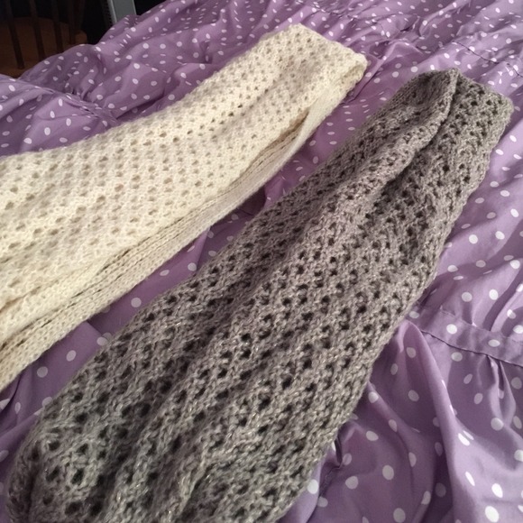 Two infinity scarves - one grey and one cream