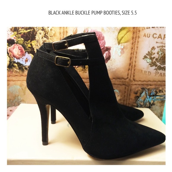BLACK DOUBLE ANKLE BUCKLE PUMP BOOTES, SIZE 5.5 - Picture 2 of 4