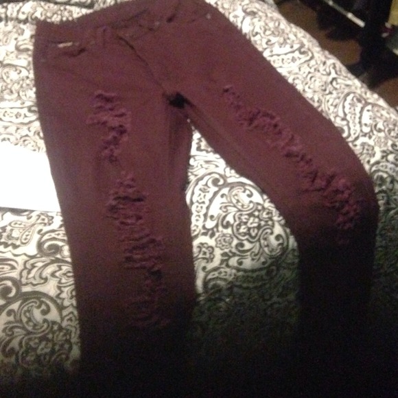 High waisted burgundy jeans