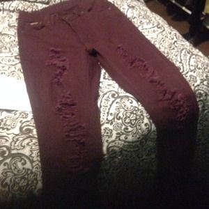 High waisted burgundy jeans