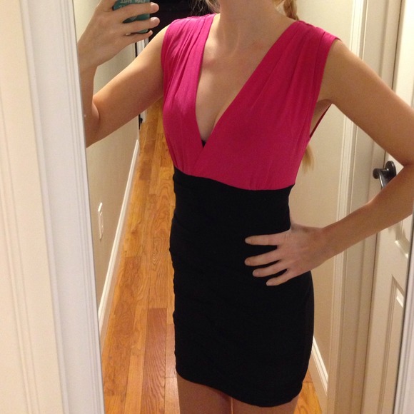 Pink and black dress.