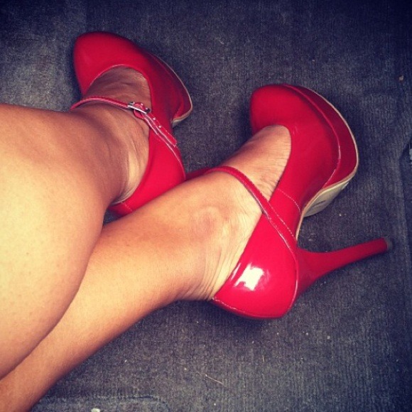 Red patent leather platform stiletto Mary Janes