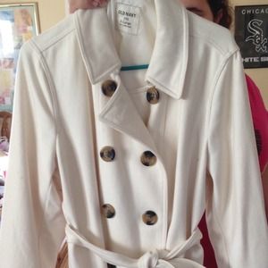 Long heavy duty warm off white winter pea coat