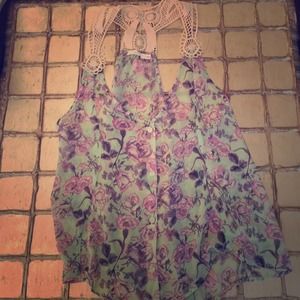 LUSH Floral Chiffon and Crochet Top