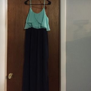 Long Dress with Straps and Sheer 1/2 Bottom Skirt