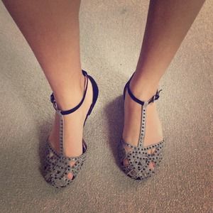 Studded Black & Grey Flats