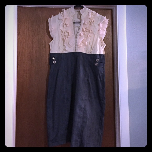 Blue/Cream Vintage Inspired Pin Up fitted Dress