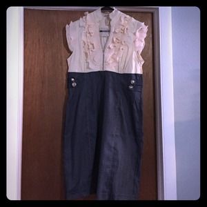 Blue/Cream Vintage Inspired Pin Up fitted Dress