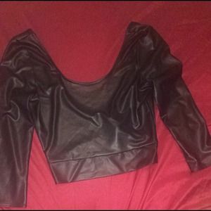 Black faux leather crop top