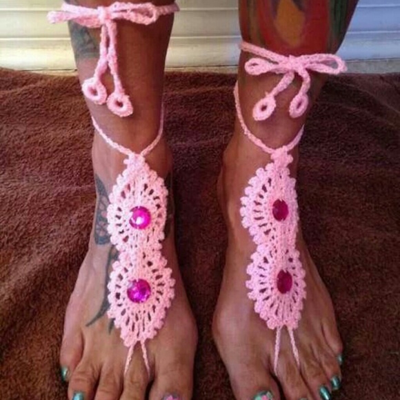Hand Made Croshae And Beeded Footless Sandles - Picture 4 of 4